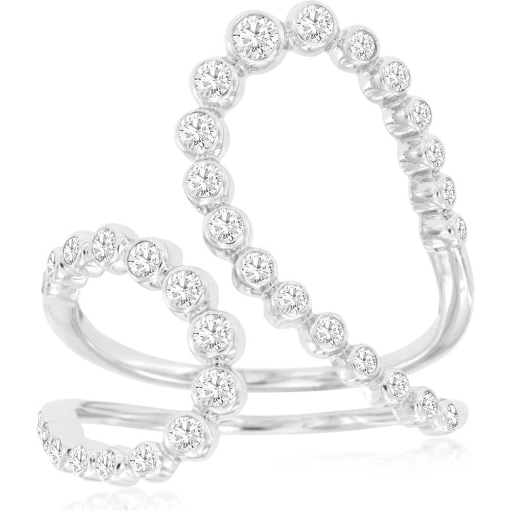 14K White Gold Contemporary Bypass Ring with Bezel Set Round Diamonds - 0.50 Carat Total Diamond Weight - Royal Jewelry