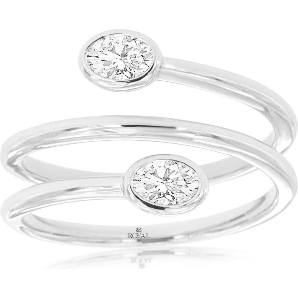 14K White Gold Contemporary Bypass-Style Ladies' Ring with Bezel-Set Round Diamonds - 0.28 Carat Total Diamond Weight - Royal Jewelry