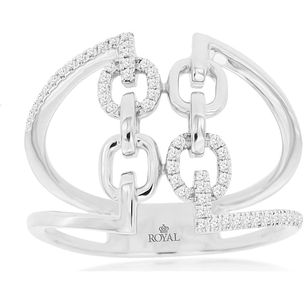 14K White Gold Contemporary Chain Link Ring with Round Brilliant Diamonds - 0.16 Carat Total Diamond Weight - Royal Jewelry