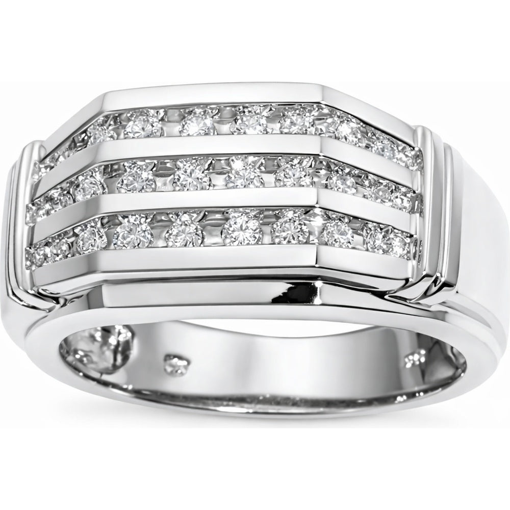 14K White Gold Contemporary Channel-Set Round Diamond Men's Statement Ring - 0.48 Carat Total Diamond Weight by Auriventus