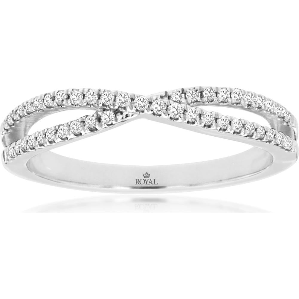 14K White Gold Contemporary Crossover Ring with Round Diamonds - 0.18 Carat Total Diamond Weight - Royal Jewelry