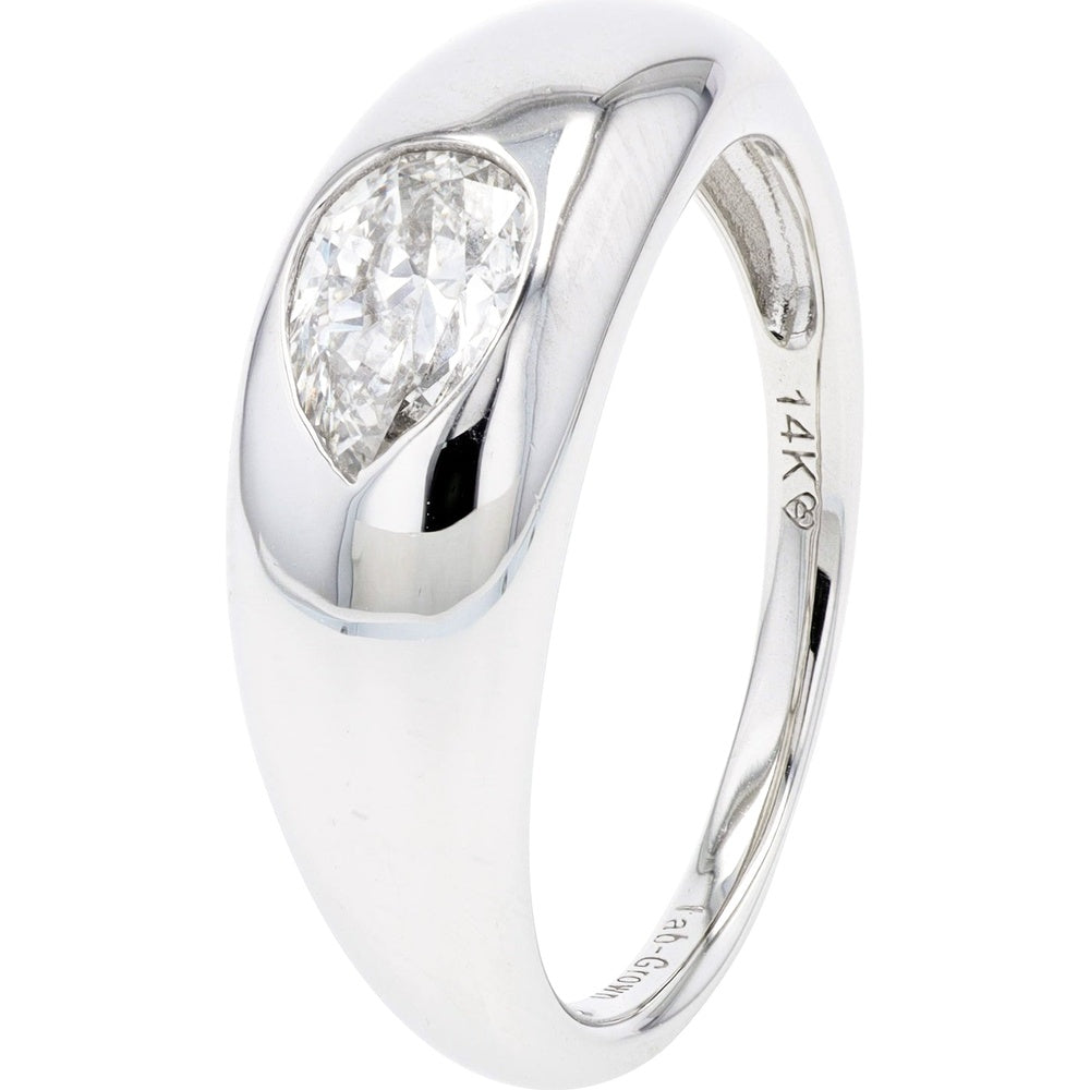 14K White Gold Contemporary Dome Ring with Flush Set Pear Cut Lab Grown Diamond - 0.75 Carat Total Diamond Weight