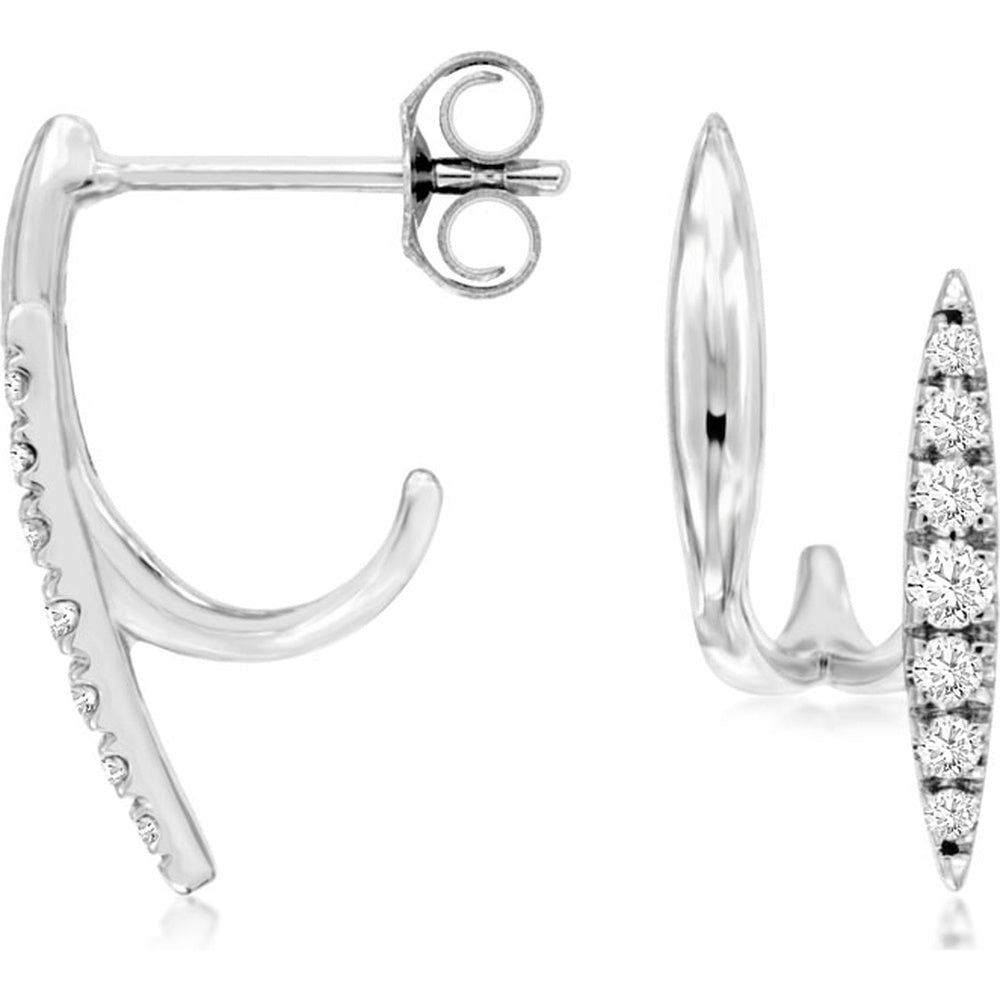 14K White Gold Contemporary Double-Arc Drop Earrings with Pavé-Set Round Diamonds - 0.20 Carat Total Diamond Weight - Royal Jewelry