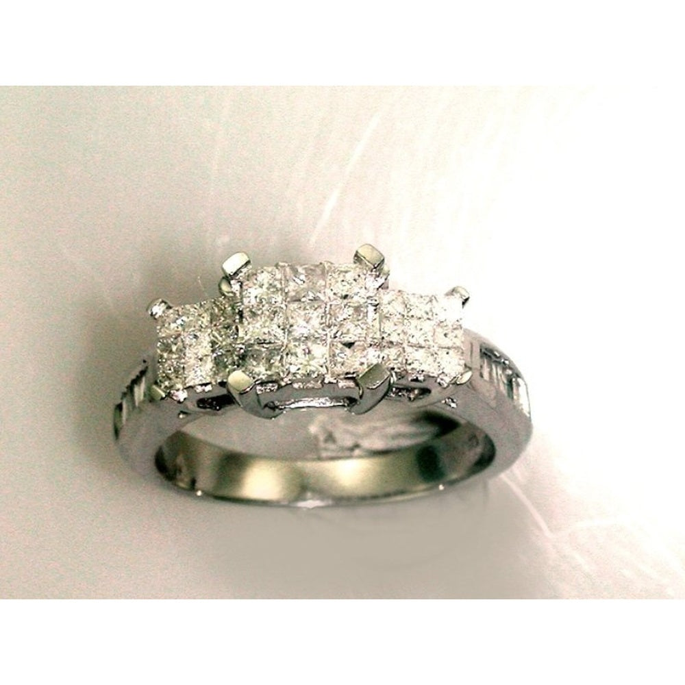 14K White Gold Contemporary Fashion Ring with Prong-Set Square Cut Diamonds - 1.08 Carat Total Diamond Weight by Auriventus