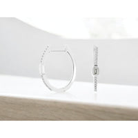 14K White Gold Contemporary Hoop Earrings with Bezel-Set Emerald Cut Diamond and Round Diamond Accents - 0.32 Carat Total Diamond Weight - Royal Jewelry