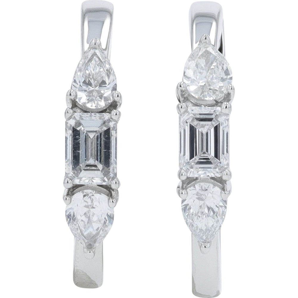 14K White Gold Contemporary Huggie Hoop Earrings with Emerald and Pear Lab-Grown Diamonds - 1.00 Carat Total Diamond Weight