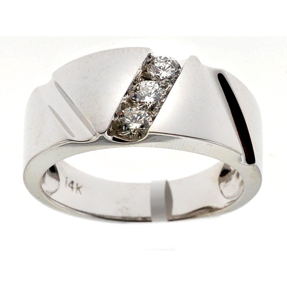 14K White Gold Contemporary Men's Ring with Channel Set Round Diamonds - 0.47 Carat Total Diamond Weight by Auriventus