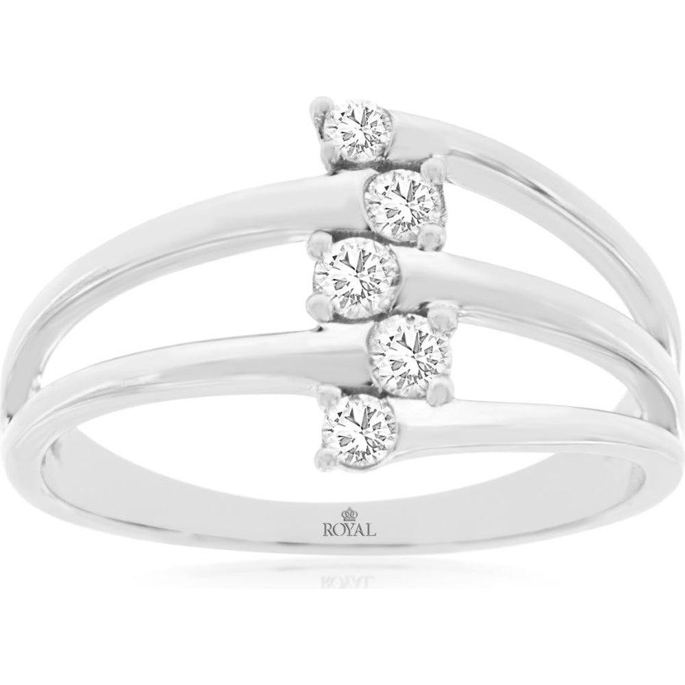 14K White Gold Contemporary Multi-Band Ring with Staggered Round Diamonds - 0.26 Carat Total Diamond Weight - Royal Jewelry