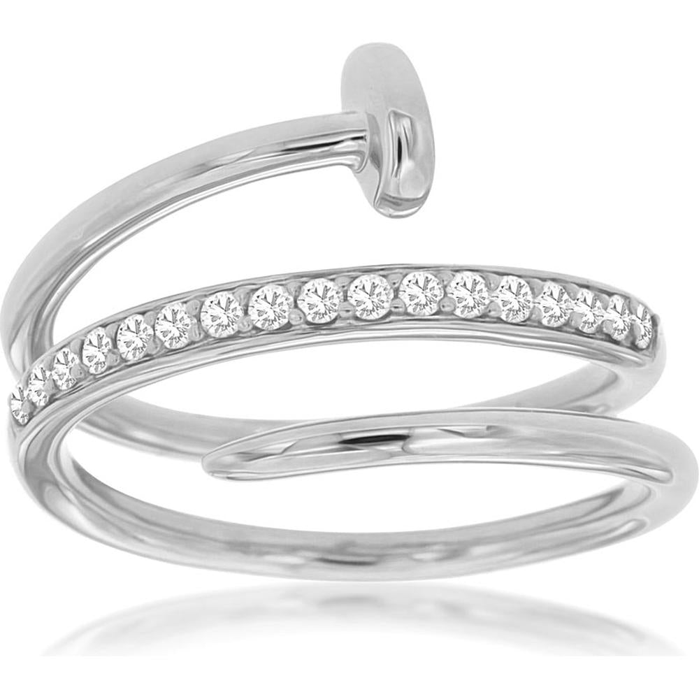 14K White Gold Contemporary Nail Ring with Round Diamonds - 0.20 Carat Total Diamond Weight - Royal Jewelry