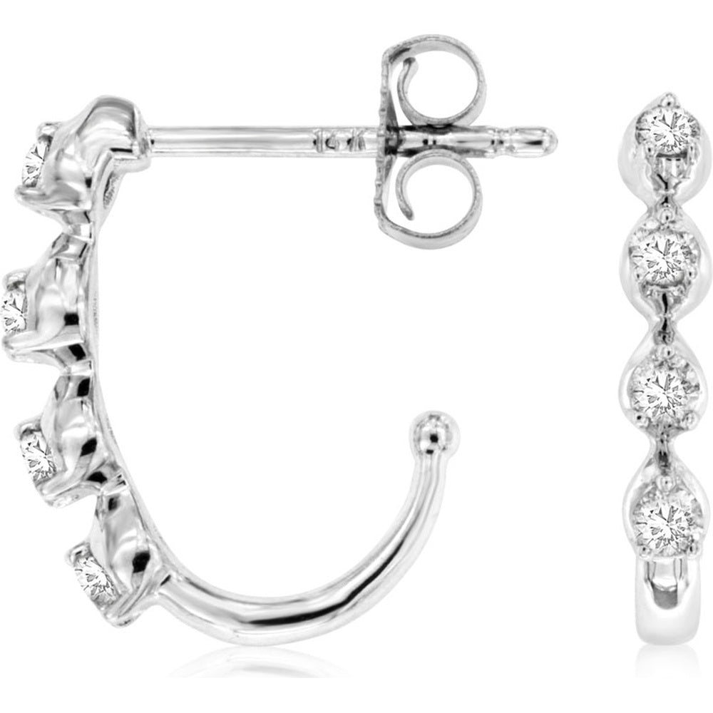 14K White Gold Contemporary Open Hoop Earrings with Prong-Set Round Diamonds - 0.25 Carat Total Diamond Weight - Royal Jewelry