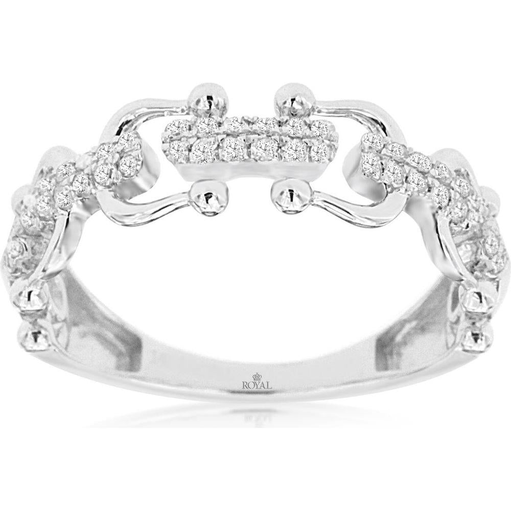 14K White Gold Contemporary Open Shank Diamond Wedding Band with Round Brilliant Cut Stones - 0.25 Carat Total Diamond Weight - Royal Jewelry