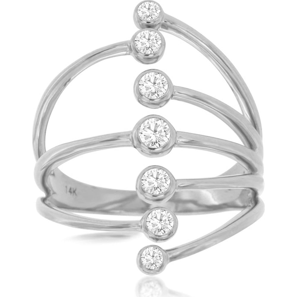 14K White Gold Contemporary Open-Shank Ring with Bezel-Set Round Diamonds - 0.35 Carat Total Diamond Weight - Royal Jewelry
