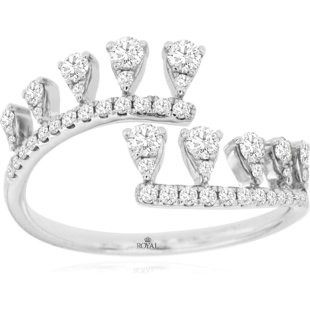 14K White Gold Contemporary Open Wrap Ring with Round Diamonds - 0.54 Carat Total Diamond Weight - Royal Jewelry
