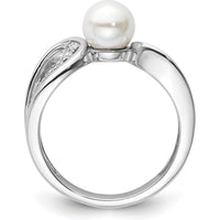 14K White Gold Contemporary Ring with 1 White Freshwater Cultured Pearl and 0.12 Carat Round Natural Diamonds by 0