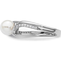 14K White Gold Contemporary Ring with 1 White Freshwater Cultured Pearl and 0.12 Carat Round Natural Diamonds by 0