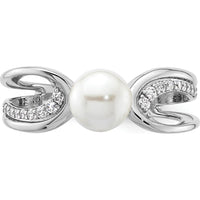 14K White Gold Contemporary Ring with 1 White Freshwater Cultured Pearl and 0.12 Carat Round Natural Diamonds by 0