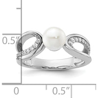 14K White Gold Contemporary Ring with 1 White Freshwater Cultured Pearl and 0.12 Carat Round Natural Diamonds by 0