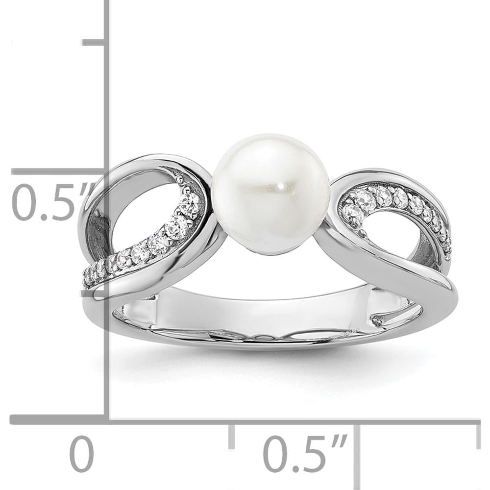 14K White Gold Contemporary Ring with 1 White Freshwater Cultured Pearl and 0.12 Carat Round Natural Diamonds by 0