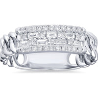 14K White Gold Contemporary Ring with Mosaic Prong-Set Round and Baguette Diamonds - 0.37 Carat Total Diamond Weight by Auriventus