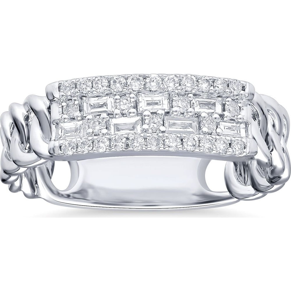 14K White Gold Contemporary Ring with Mosaic Prong-Set Round and Baguette Diamonds - 0.37 Carat Total Diamond Weight by Auriventus