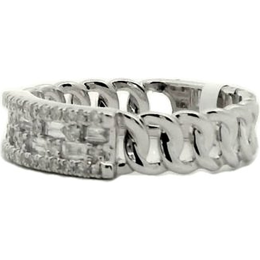14K White Gold Contemporary Ring with Mosaic Prong-Set Round and Baguette Diamonds - 0.37 Carat Total Diamond Weight by Auriventus