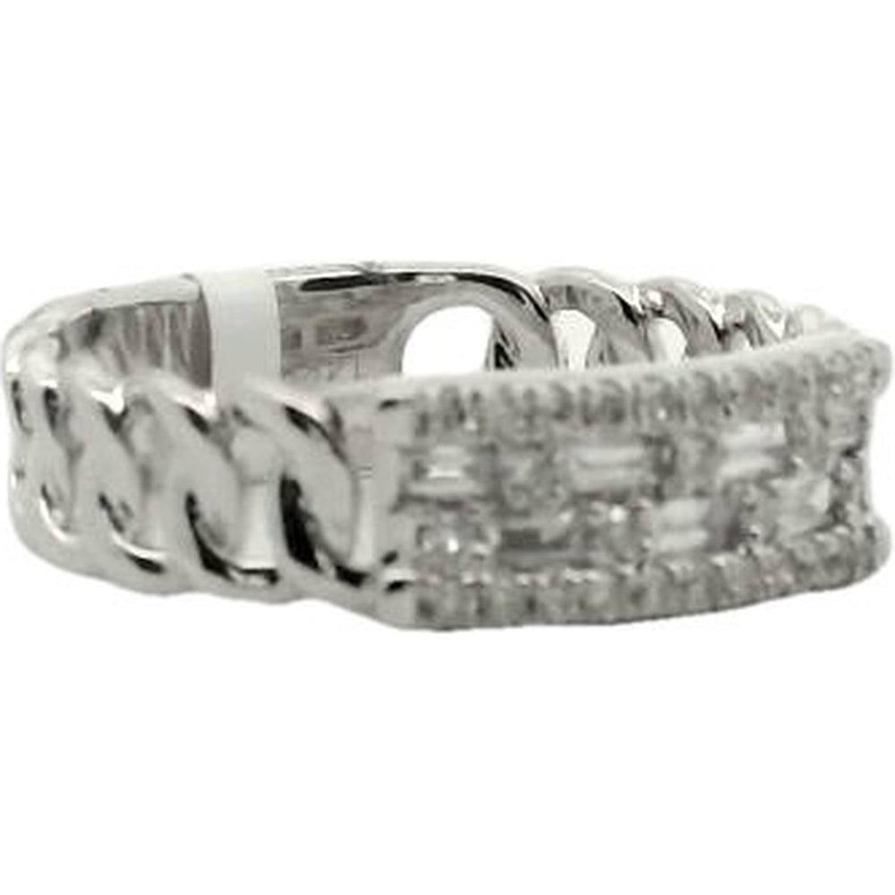 14K White Gold Contemporary Ring with Mosaic Prong-Set Round and Baguette Diamonds - 0.37 Carat Total Diamond Weight by Auriventus