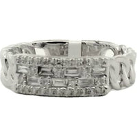 14K White Gold Contemporary Ring with Mosaic Prong-Set Round and Baguette Diamonds - 0.37 Carat Total Diamond Weight by Auriventus