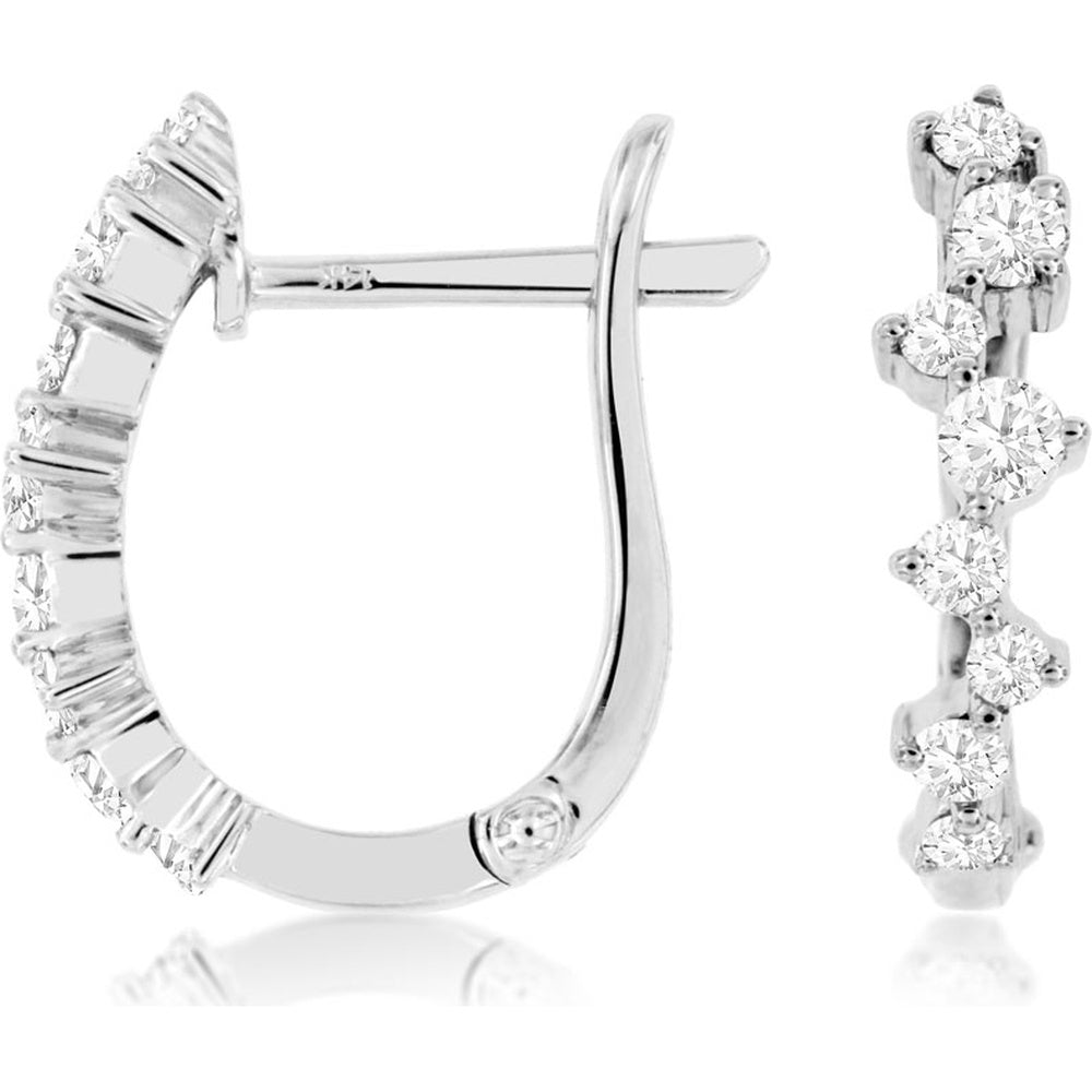 14K White Gold Contemporary Small Hoop Earrings with Prong-Set Round Diamonds - 0.46 Carat Total Diamond Weight - Royal Jewelry