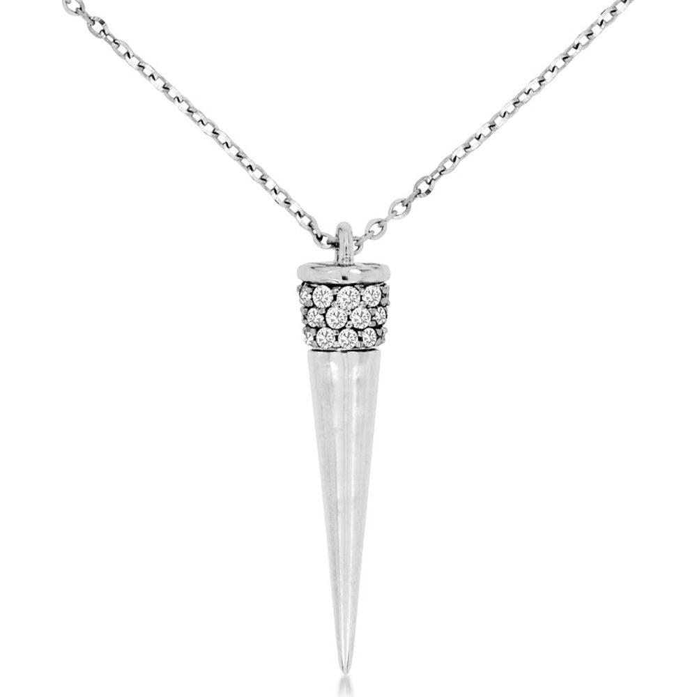 14K White Gold Contemporary Spike Pendant with Pavé-Set Round Diamonds - 0.19 Carat Total Diamond Weight - Royal Jewelry
