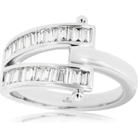 14K White Gold Contemporary Split Shank Ring with Channel-Set Baguette Diamonds - 0.48 Carat Total Diamond Weight - Royal Jewelry