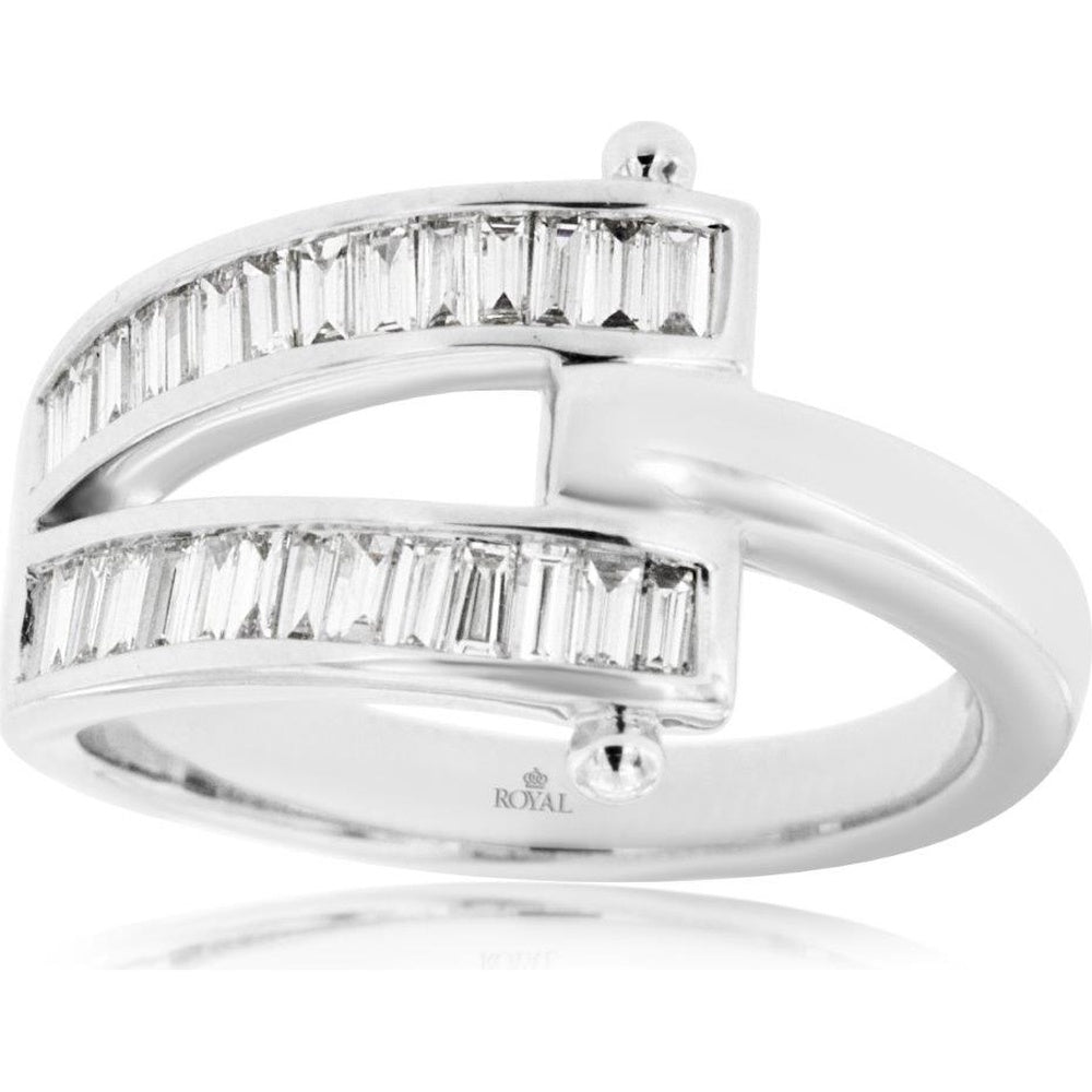 14K White Gold Contemporary Split Shank Ring with Channel-Set Baguette Diamonds - 0.48 Carat Total Diamond Weight - Royal Jewelry
