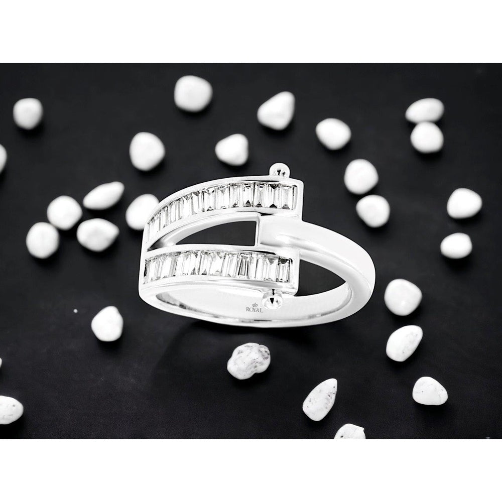 14K White Gold Contemporary Split Shank Ring with Channel-Set Baguette Diamonds - 0.48 Carat Total Diamond Weight - Royal Jewelry