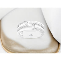 14K White Gold Contemporary Split Shank Wedding Band with Baguette and Round Diamonds - 0.32 Carat Total Diamond Weight - Royal Jewelry