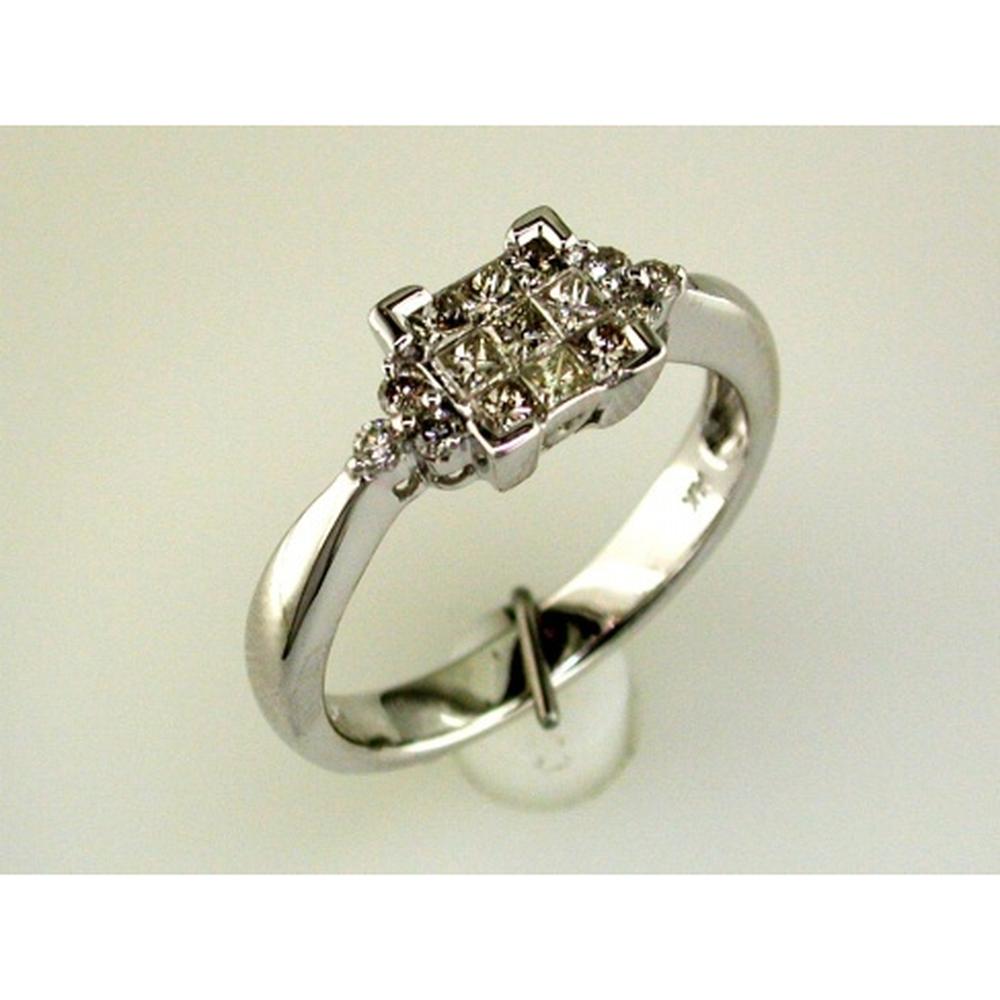14K White Gold Contemporary Square Engagement Ring with Invisible Set Princess Cut and Round Diamond Accents - 0.50 Total Carat Weight - Royal Jewelry