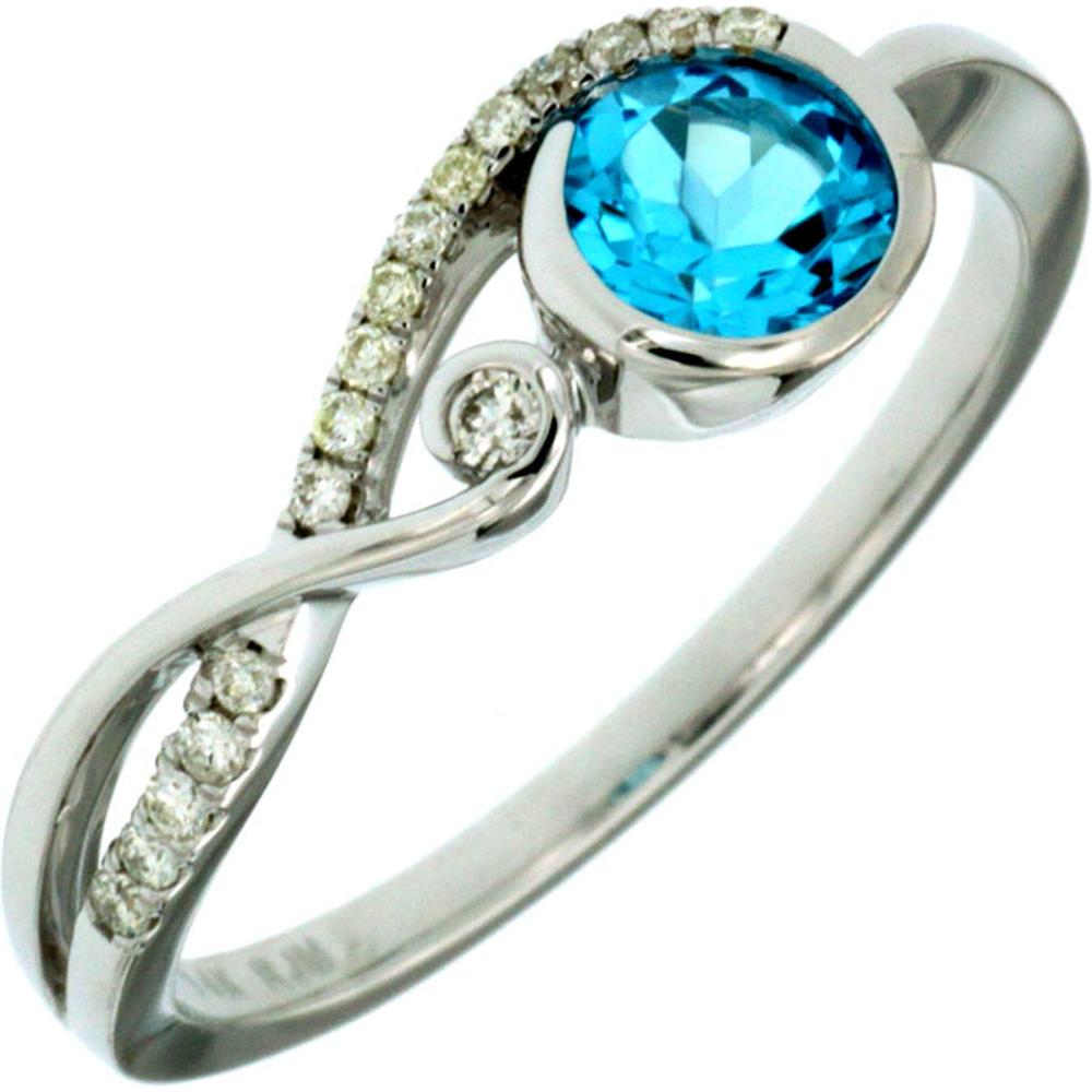 14K White Gold Contemporary Swirl Ring with 0.50 Carat Round Blue Topaz and 0.10 Carat Pavé Set Diamonds - Royal Jewelry
