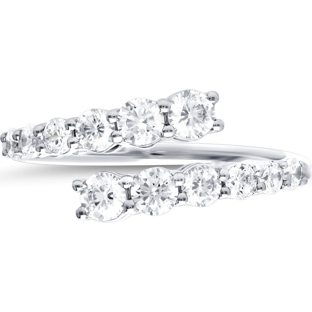14K White Gold Contemporary Twist Fashion Ring with Shared Prong Set Round Diamonds - 1.12 Carat Total Diamond Weight by Auriventus