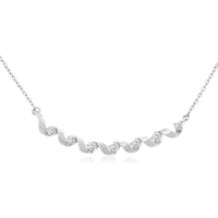 14K White Gold Contemporary Wave Station Necklace with Prong-Set Round Diamonds - 0.20 Carat Total Diamond Weight - Royal Jewelry