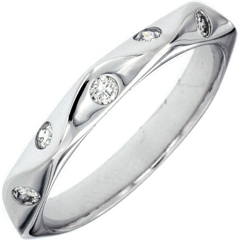 14K White Gold Contemporary Wave Wedding Band with Flush Set Round Diamonds - 0.17 Carat Total Diamond Weight - Royal Jewelry