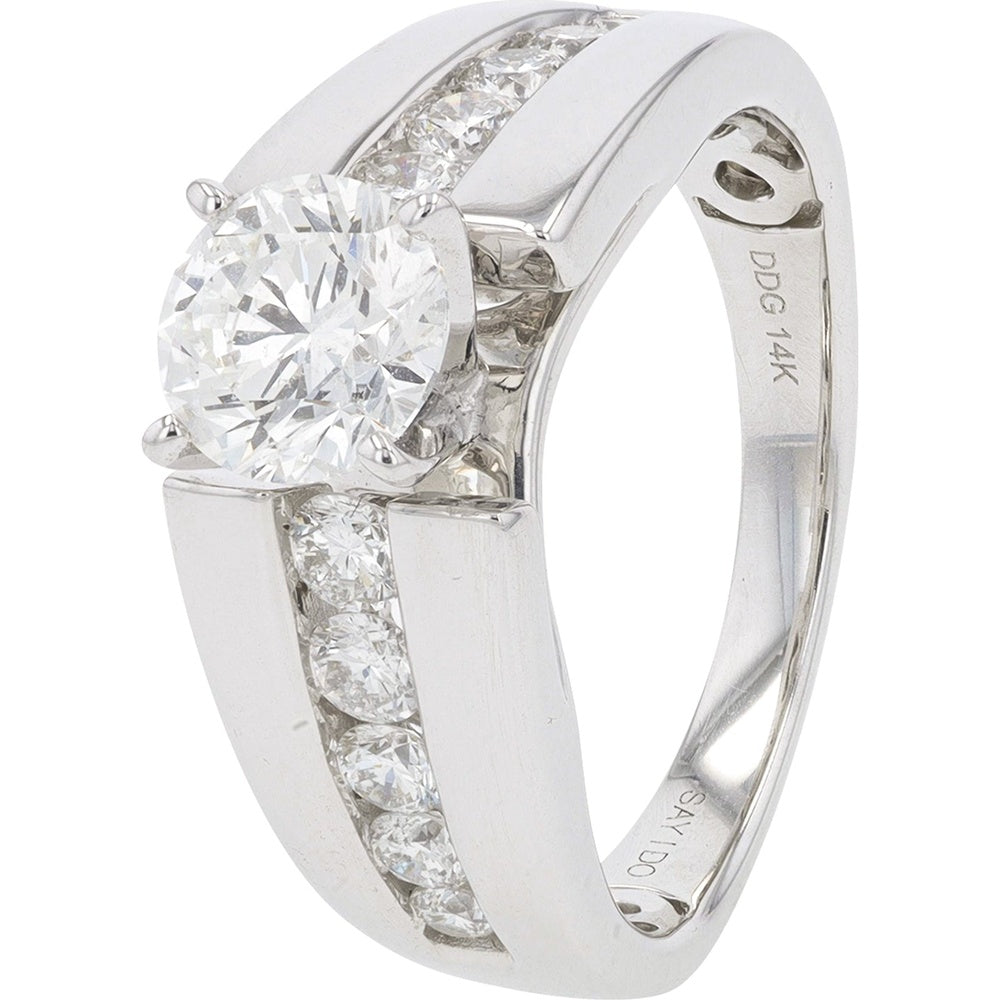14K White Gold Contemporary Wide Band Ring with Channel Set Round Diamonds - 1.50 Carat Total Diamond Weight