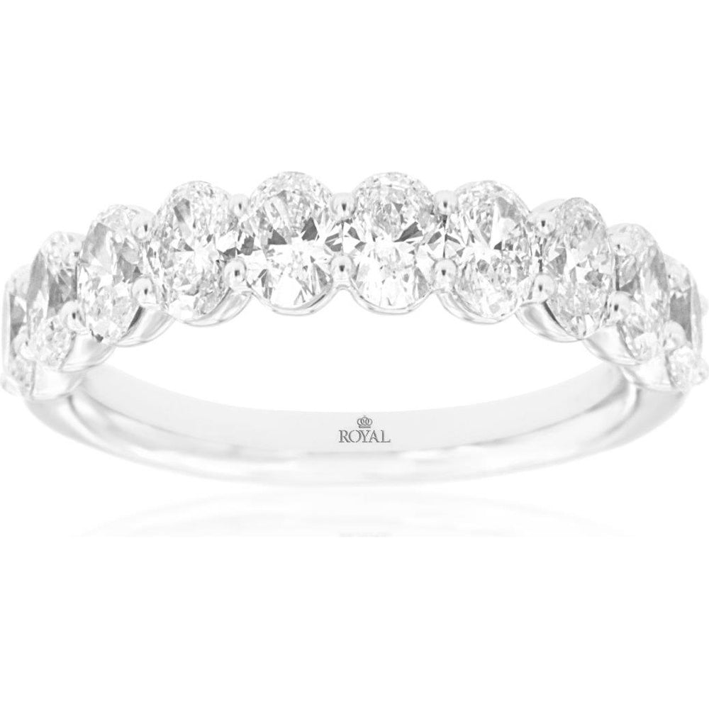 14K White Gold Continuous Band with Prong-Set Oval Diamonds - 1.90 Carat Total Diamond Weight - Royal Jewelry