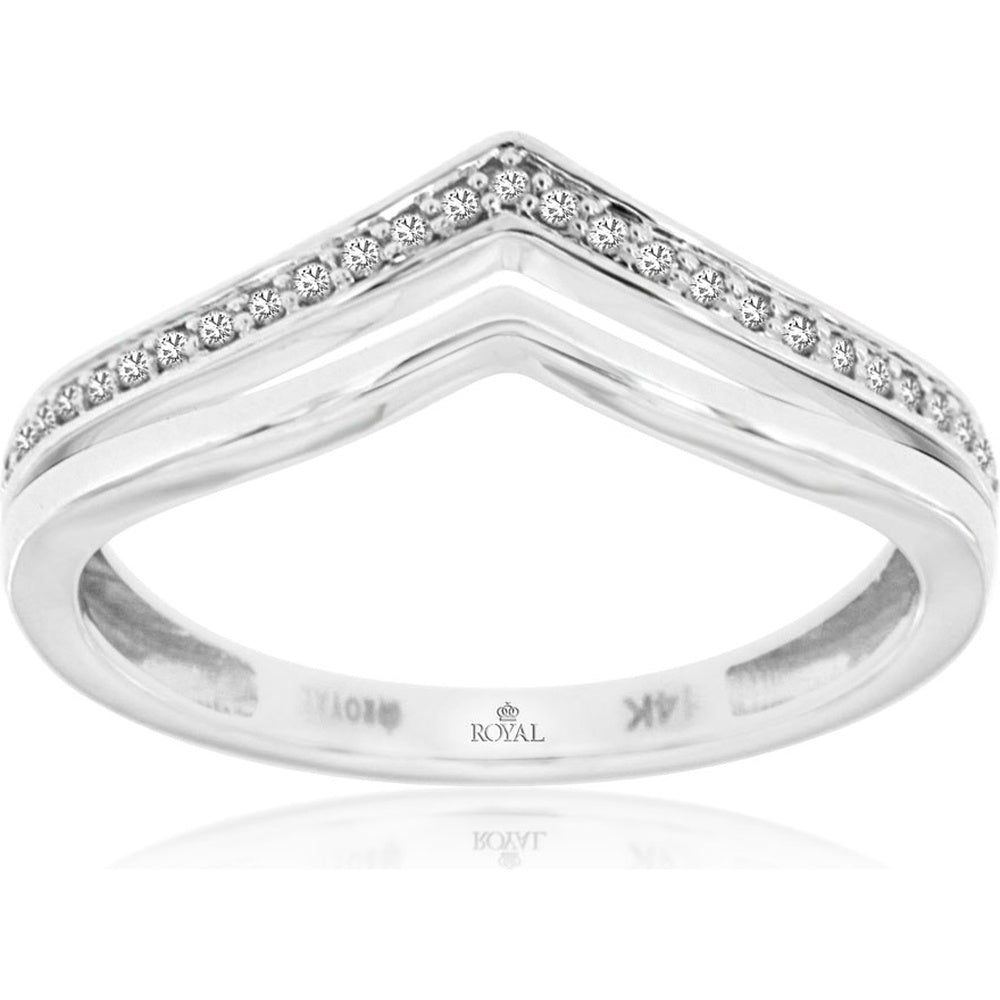 14K White Gold Contour Wedding Band with Prong-Set Round Diamonds - 0.068 Carat Total Diamond Weight - Royal Jewelry