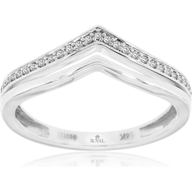 14K White Gold Contour Wedding Band with Prong-Set Round Diamonds - 0.068 Carat Total Diamond Weight - Royal Jewelry