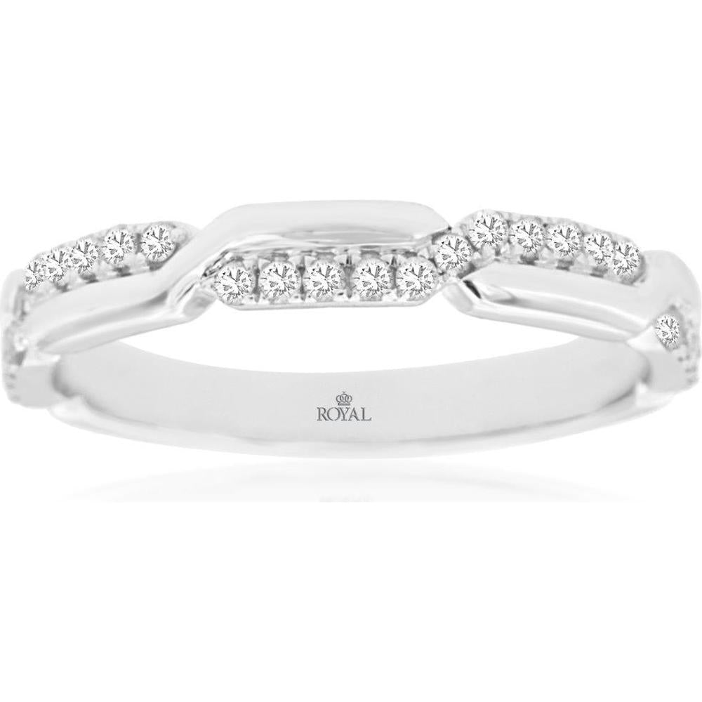 14K White Gold Contoured Diamond Wedding Band with Round Brilliant Cut Diamonds - 0.22 Carat Total Diamond Weight - Royal Jewelry