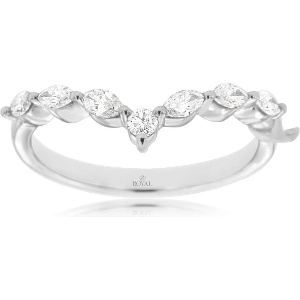 14K White Gold Contoured V-Shape Diamond Band with Twisted Wave Setting and Round Brilliant Diamonds - 0.33 Carat Total Diamond Weight - Royal Jewelry