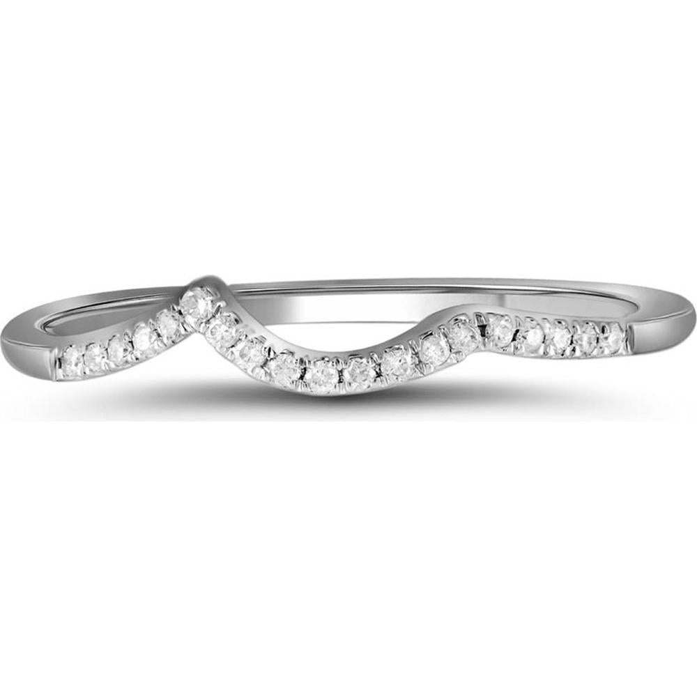 14K White Gold Contoured Wedding Band with Prong-Set Round Diamonds - 0.05 Carat Total Diamond Weight