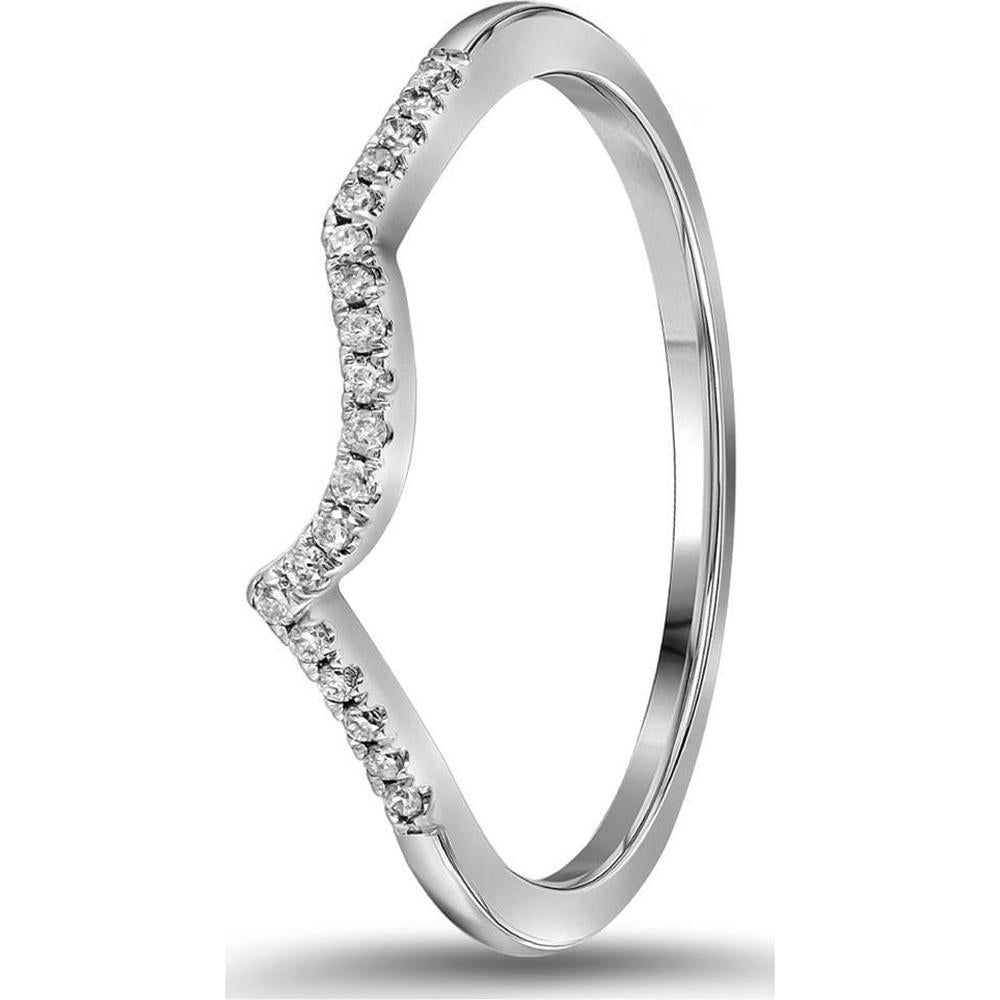 14K White Gold Contoured Wedding Band with Prong-Set Round Diamonds - 0.05 Carat Total Diamond Weight