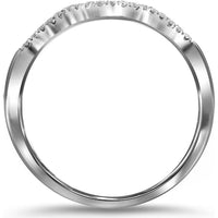 14K White Gold Contoured Wedding Band with Prong-Set Round Diamonds - 0.05 Carat Total Diamond Weight