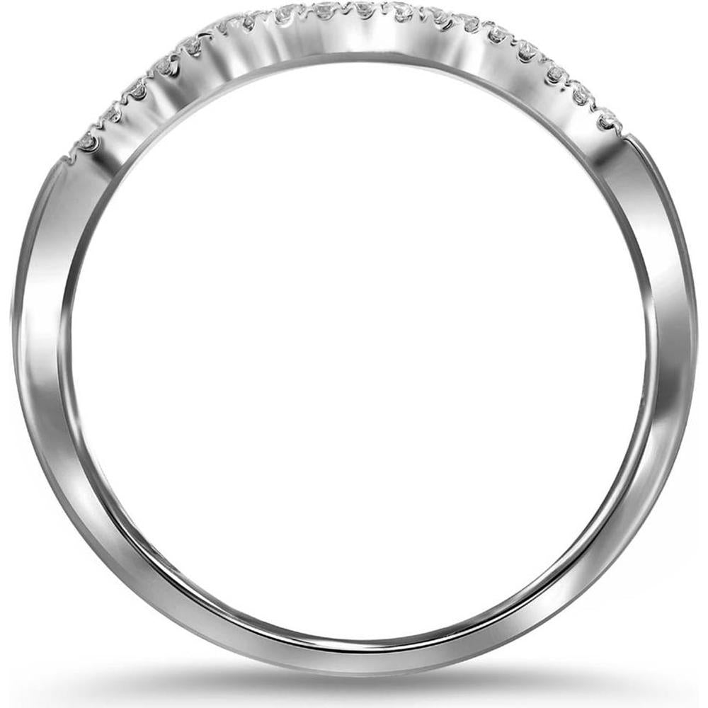 14K White Gold Contoured Wedding Band with Prong-Set Round Diamonds - 0.05 Carat Total Diamond Weight