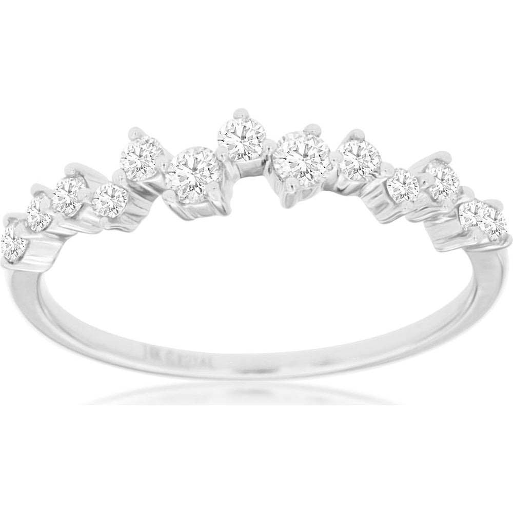 14K White Gold Contoured Wedding Band with Prong Set Round Diamonds - 0.35 Carat Total Diamond Weight - Royal Jewelry