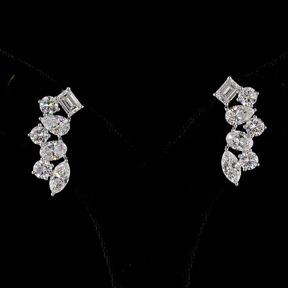 14K White Gold Crawler Earrings with Emerald, Pear, Marquise and Oval Cut Lab Diamonds - 6.08 Carat Total Diamond Weight - Covaloro Fine Jewelry